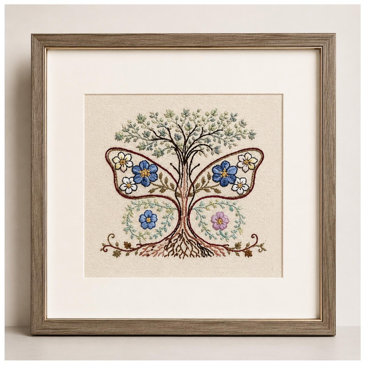 Summer Blooms Butterfly embroidered artwork.